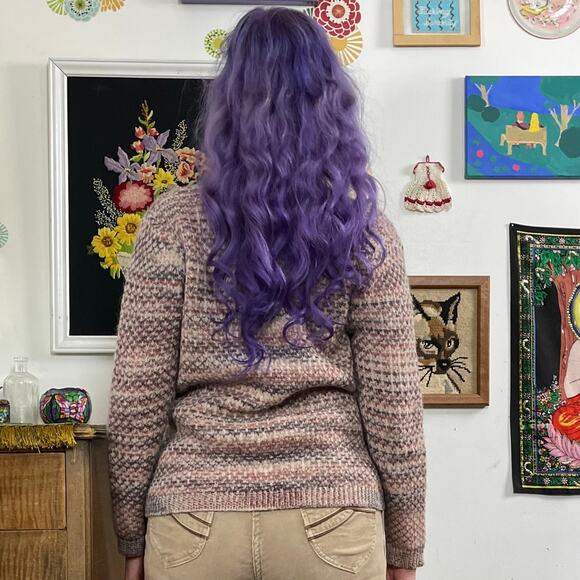 Vintage Grandpa Cardigan, 1970s Brown Space Dye V-Neck Button Front Sweater Sz S - Picture 3 of 10